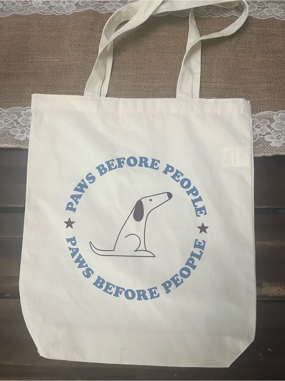 Paws Before People Cream Dog Tote Bag